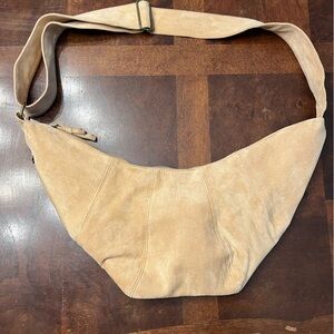 Crescent Shape Suede Tan Khaki American Eagle Purse Crossbody Bag
